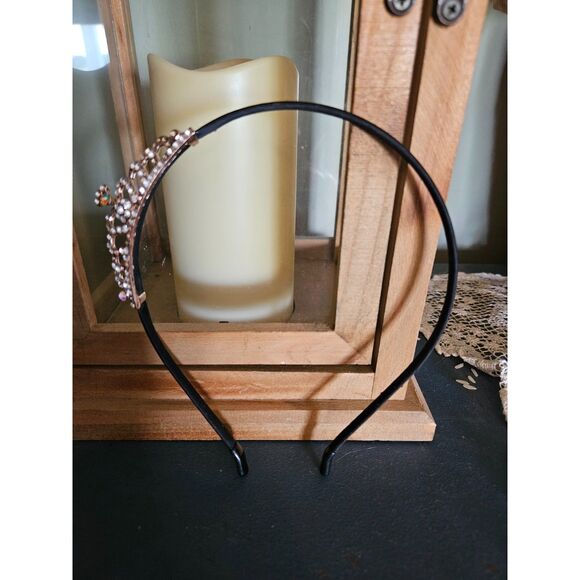 Tiara Style Headband – Black Band with Diamond Rhinestone Detailing - Picture 1 of 4